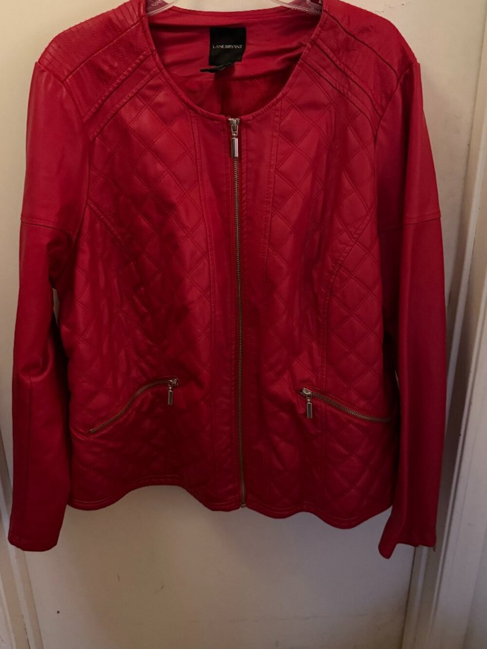 Lane Bryant Red Quilted Faux Leather Jacket W 22-24